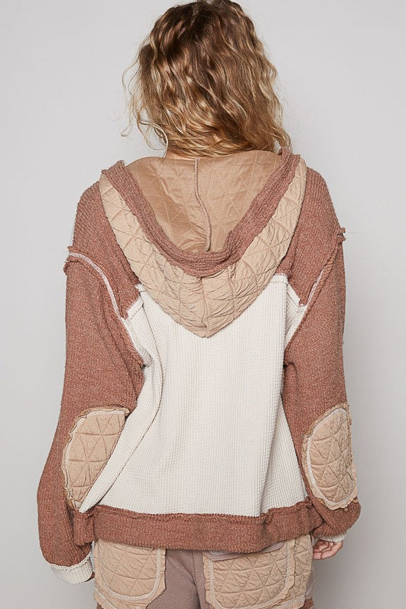 Multi Fabric Hooded Shacket