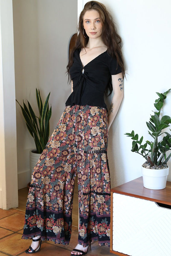 Wide Leg Pant with Lace Insert