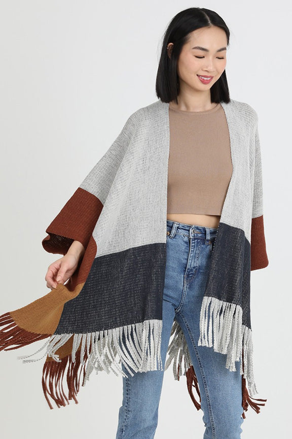 Colorblock Wrap Shawl Sweater