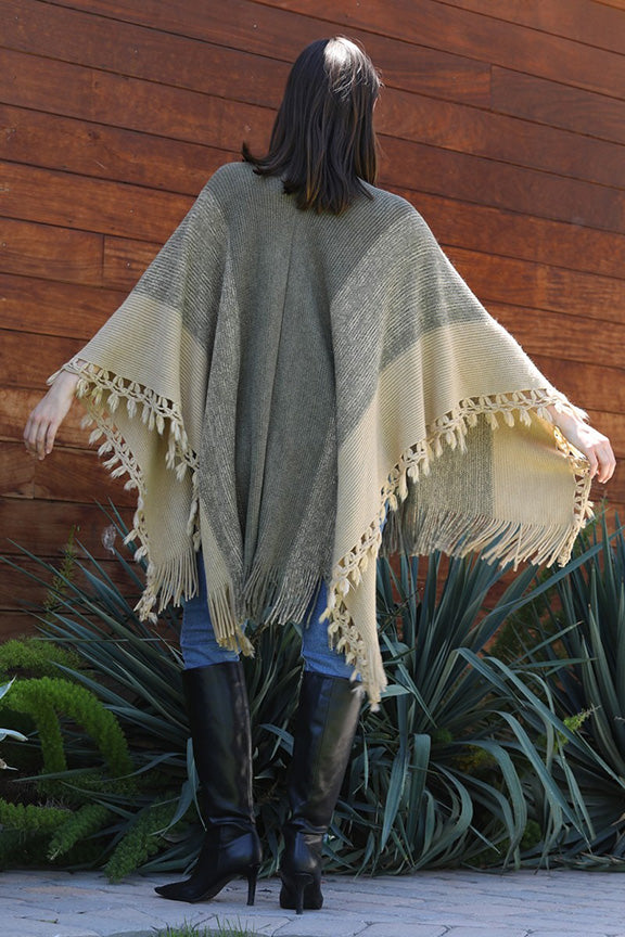 Sweater Wrap Poncho with Fringe