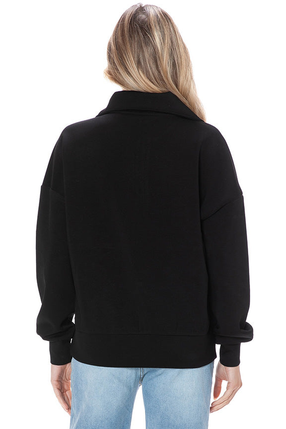 Black Scuba Zipper Pullover with Satin Contrast