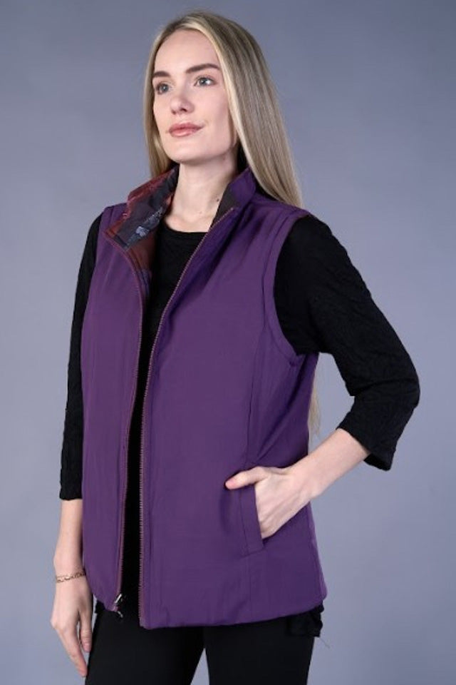 Reversible Print/Solid Vest - Wine