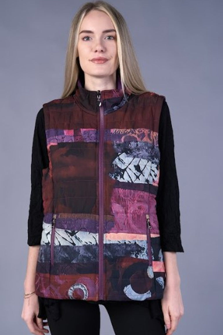 Reversible Print/Solid Vest - Wine