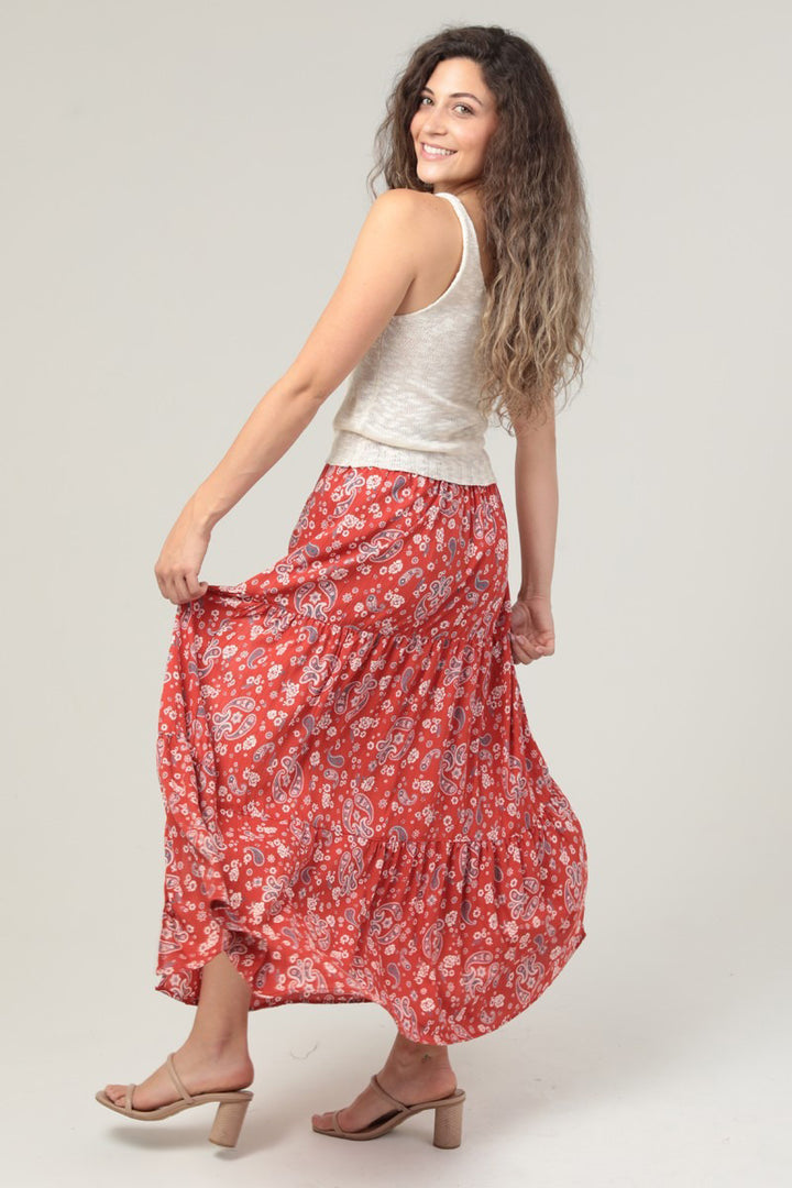 Paisley Print Maxi Skirt with High Side Slit