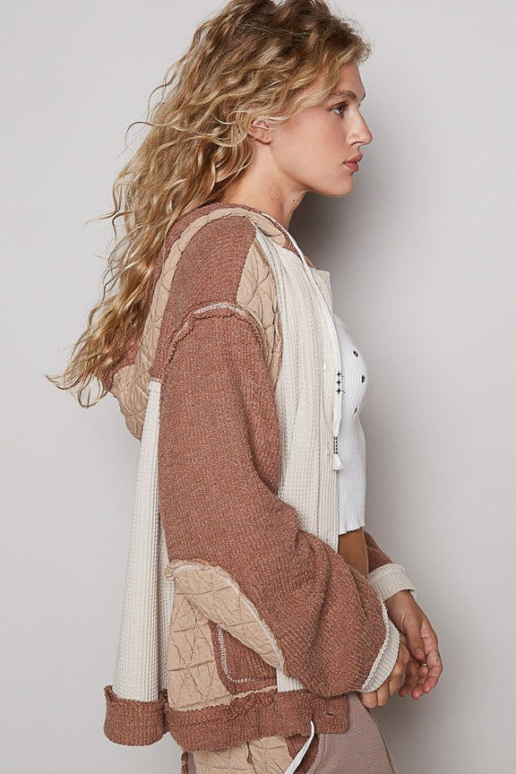 Multi Fabric Hooded Shacket