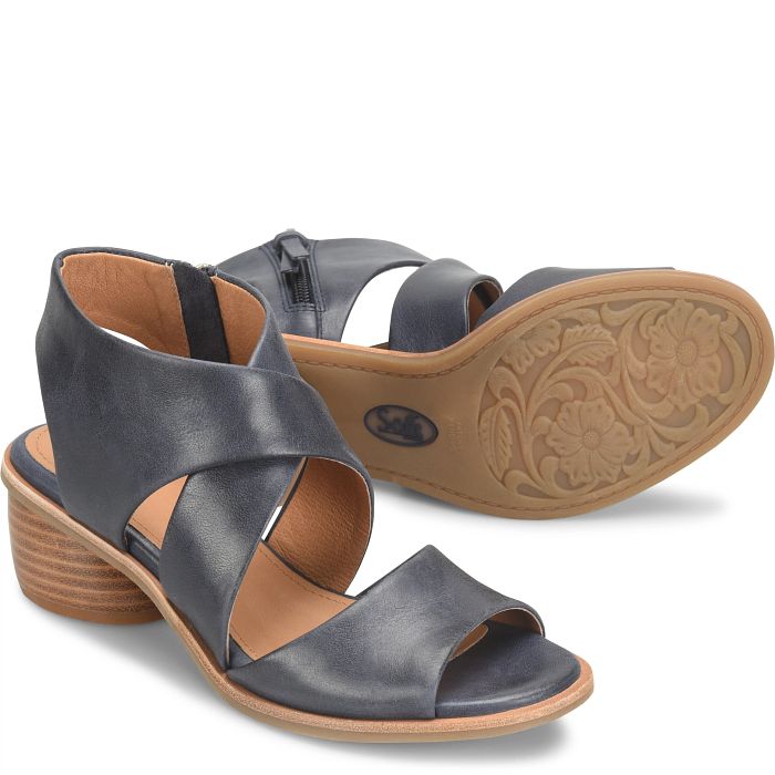 Camille Wrap Around Leather Sandal in Sky Navy
