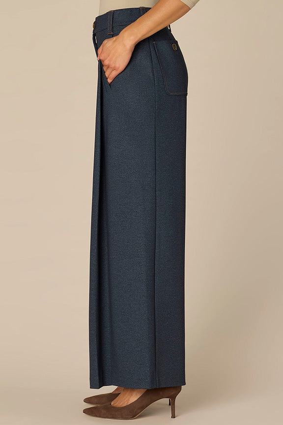 Pleated Wide Leg Trouser in Indigo
