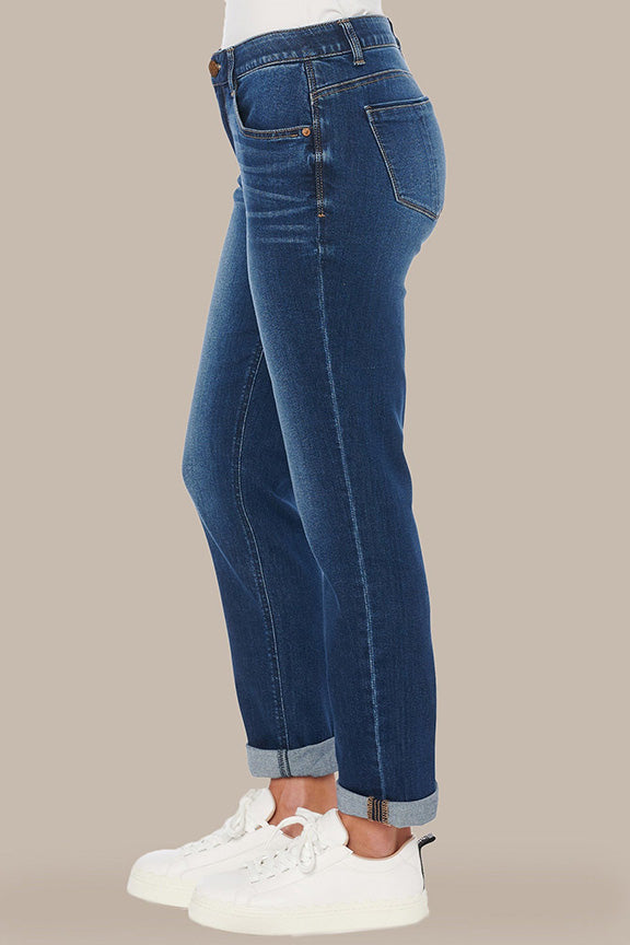 Girlfriend Cuffed Blue Denim Jean