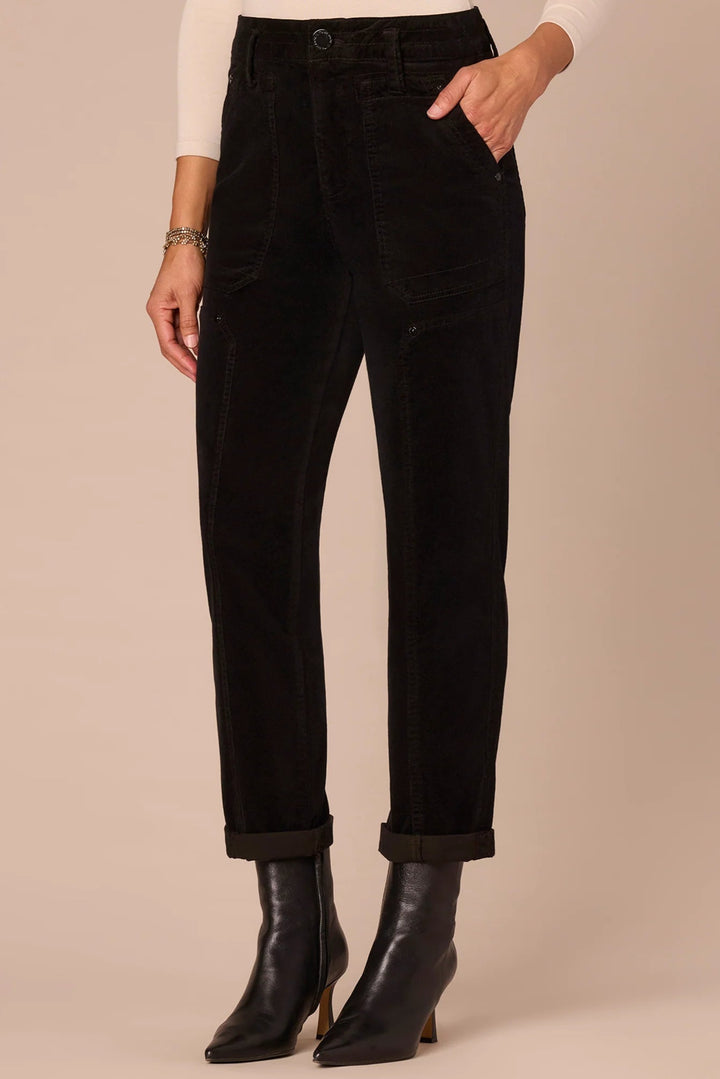 Skyrise Patched Utility Pant with Roll Cuff in Black