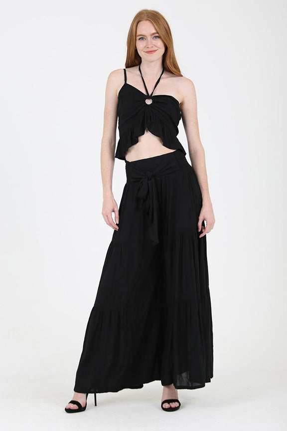 Tie Waist Tiered Palazzo Pant