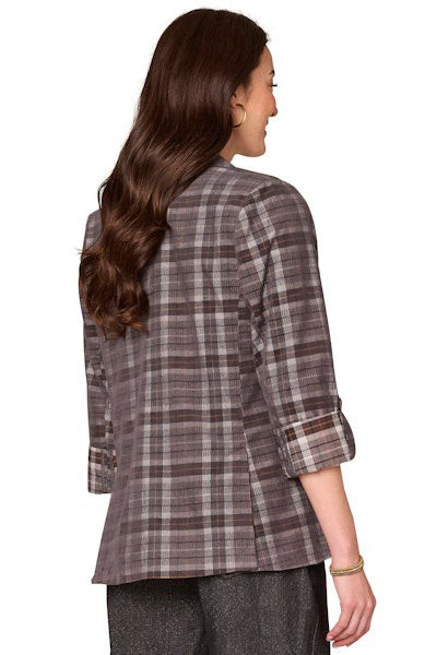 Plaid Corduroy Blazer with Tabbed Sleeve