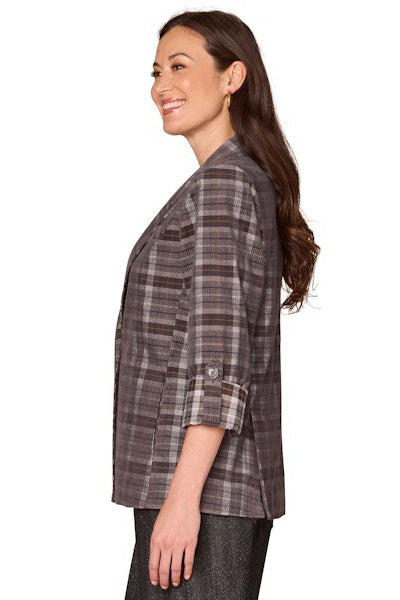 Plaid Corduroy Blazer with Tabbed Sleeve