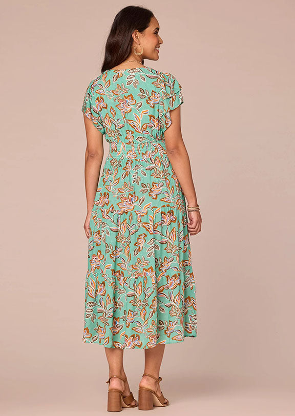 Double Flutter Sleeve Print Dress