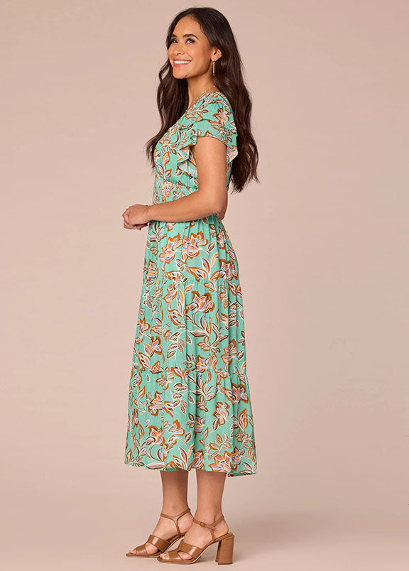 Double Flutter Sleeve Print Dress