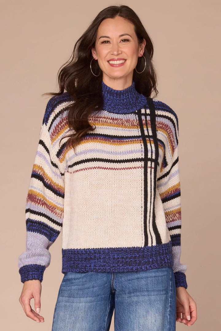 Long Sleeve Mock Neck Stripe Sweater