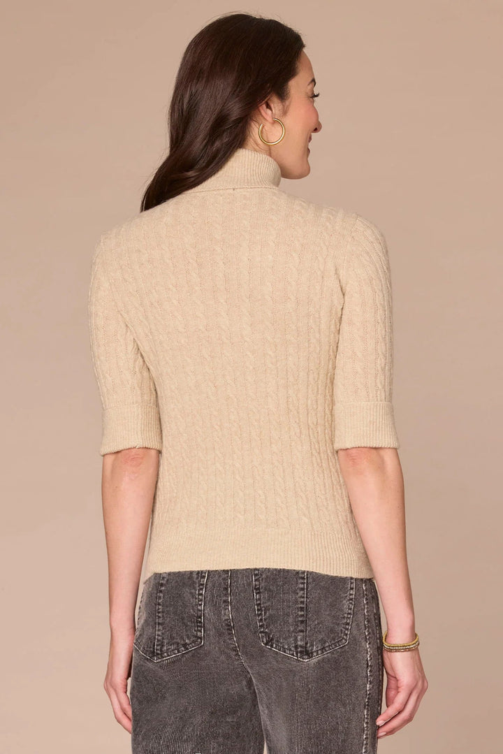Elbow Sleeve Turtle Neck Sweater in Blanched Almond