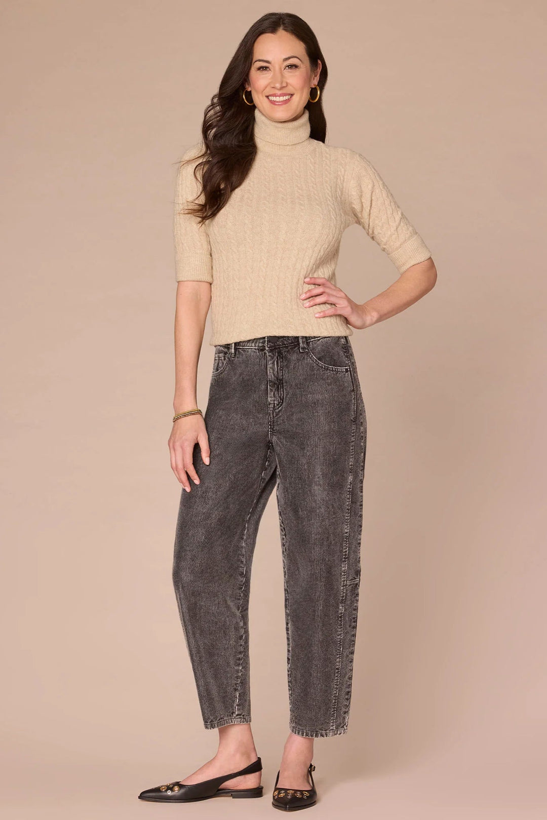 Elbow Sleeve Turtle Neck Sweater in Blanched Almond