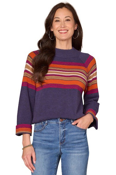Striped Mock Neck Bubble Hem Sweater