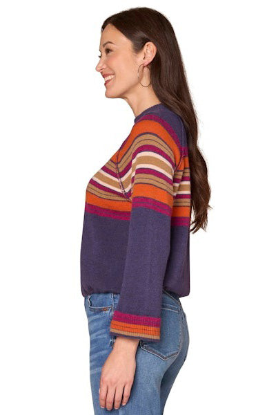 Striped Mock Neck Bubble Hem Sweater