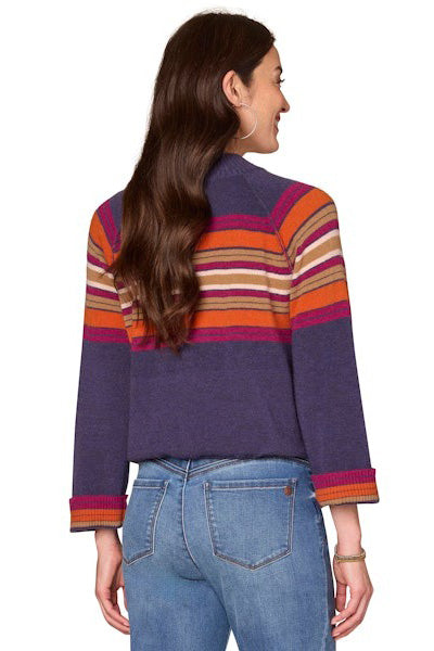 Striped Mock Neck Bubble Hem Sweater