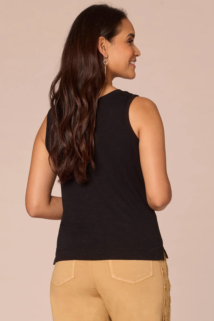 Black Slit Scoop Neck Tank