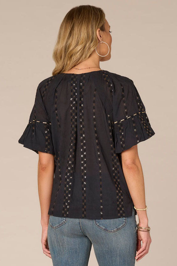 Bubble Sleeve Embroidered Top
