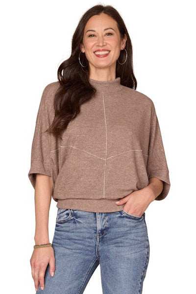 3/4 Sleeve Dolman Sweater in Heather Brown