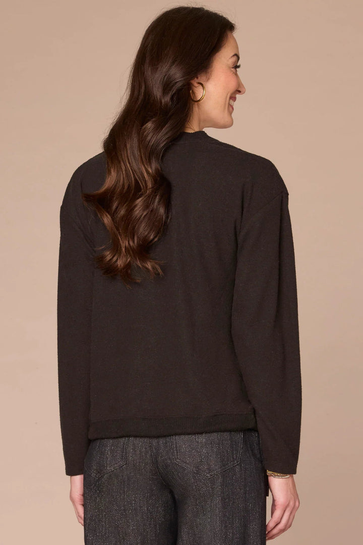 Embroidered Sequined V-neck Top with Tie Hem