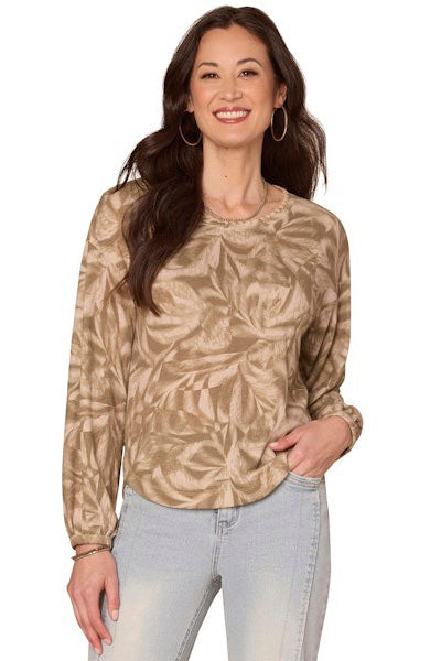 Long Sleeve Scoop Neck Print Top