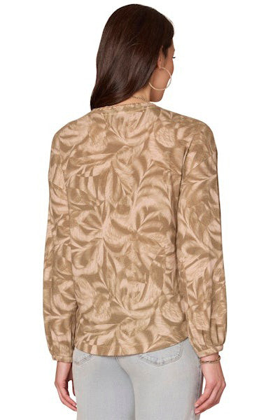 Long Sleeve Scoop Neck Print Top