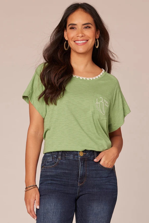 SS Embroidered Pocket Knit Boyfriend Tee