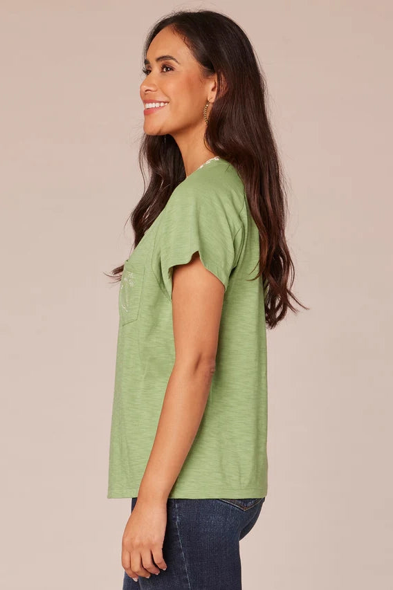 SS Embroidered Pocket Knit Boyfriend Tee