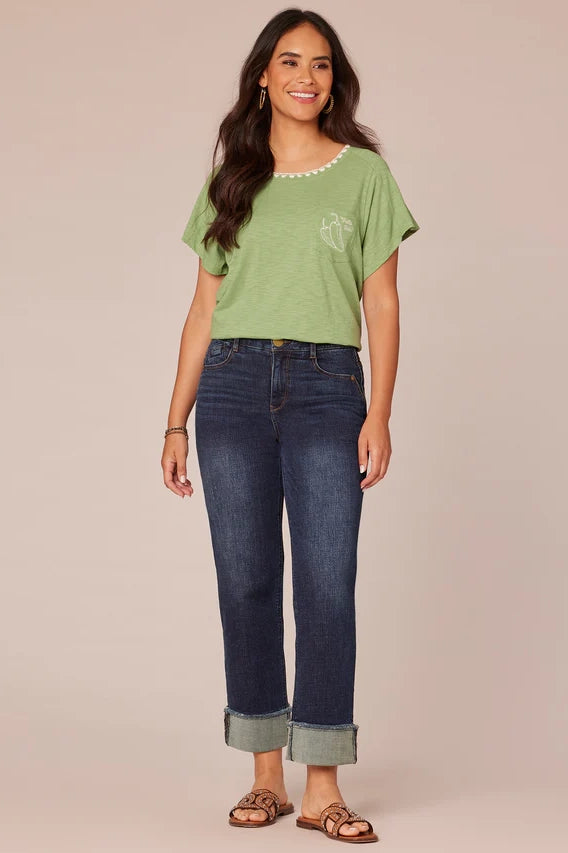 SS Embroidered Pocket Knit Boyfriend Tee