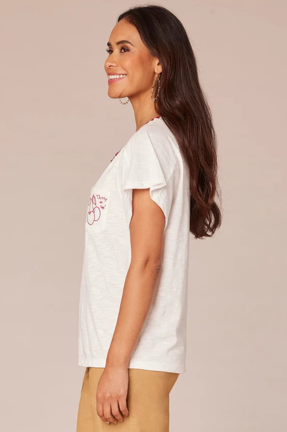SS Embroidered Pocket Knit Boyfriend Tee