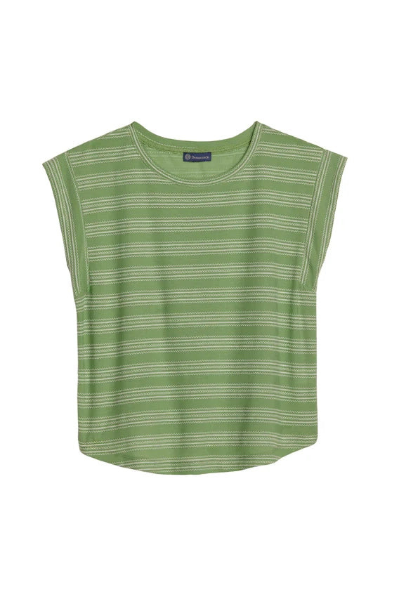 Cap Sleeve Embroidered Stripe Top