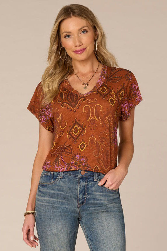 Boyfriend Tee with Embroidered V-Neck