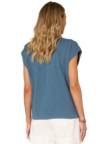 Origami Cap Sleeve Tee in Teal