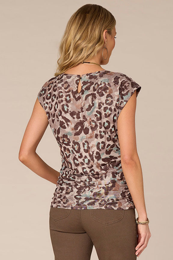 Cap Sleeve Printed Woven Knit Top