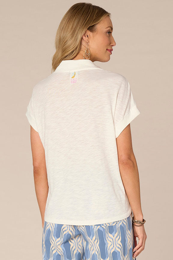 Short Sleeve Collared Knit Top