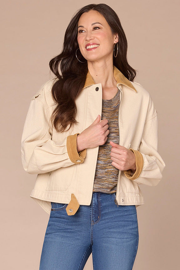 Denim Jacket with Contrasting Corduroy Collar