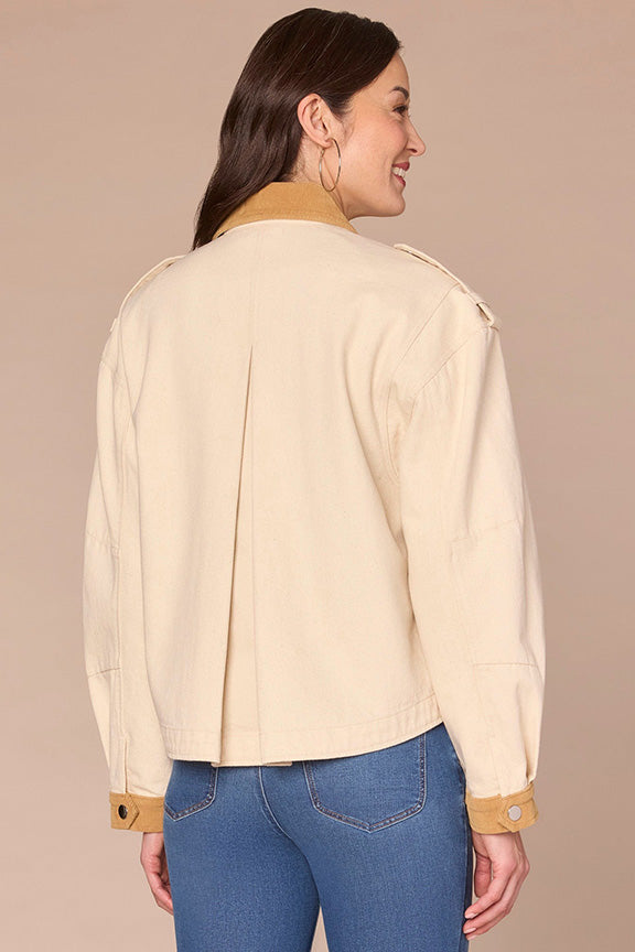 Denim Jacket with Contrasting Corduroy Collar