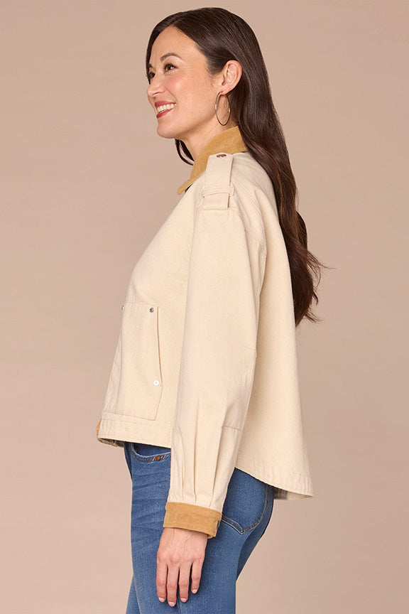 Denim Jacket with Contrasting Corduroy Collar