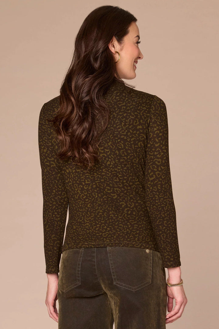 Long Sleeve Mock Neck Animal Print Top in Olive