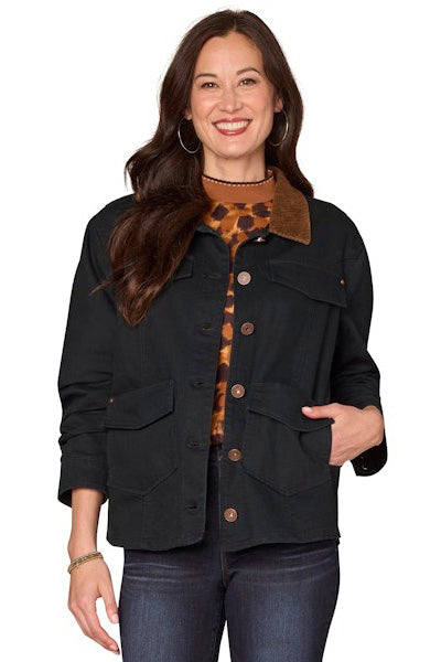 Denim Shirt Style Jacket with Corduroy Collar