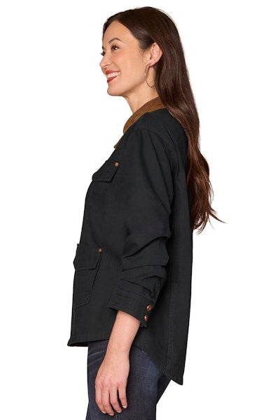 Denim Shirt Style Jacket with Corduroy Collar