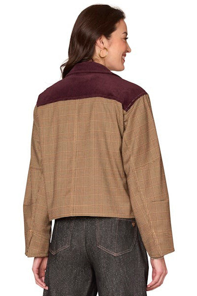 Houndstooth Plaid Jacket with Corduroy Collar