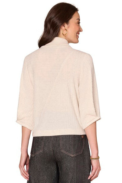 Mock Neck Top with 3/4 Sleeve in Heather Cream