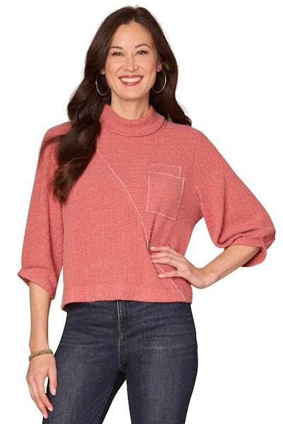 Mock Neck Top with 3/4 Sleeve in Heather Baked Apple
