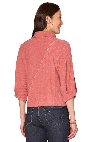 Mock Neck Top with 3/4 Sleeve in Heather Baked Apple