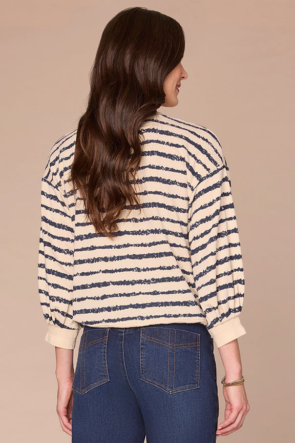 Striped 3/4 Sleeve V-Neck Knit Top